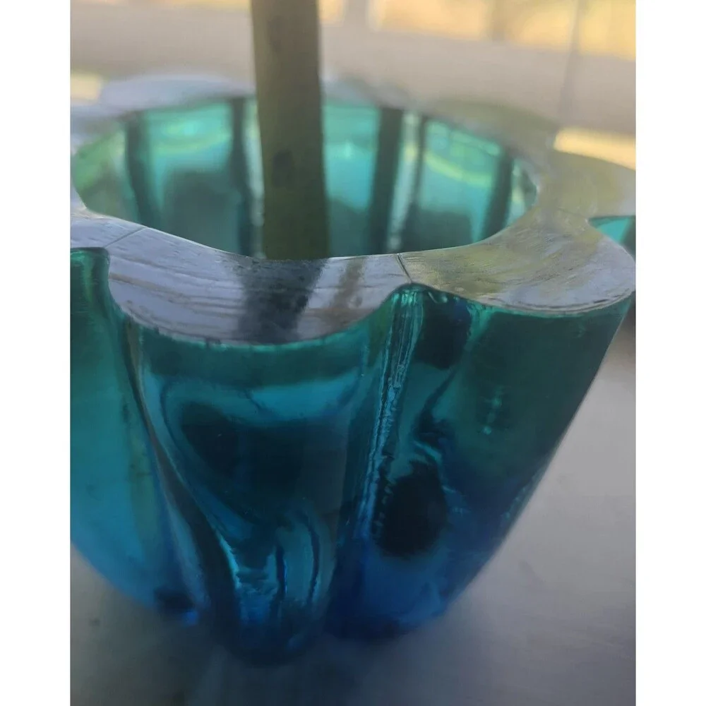 Vintage recycled glass votive bowl in Turquoise Blue/ Green Ombre Made in Spain